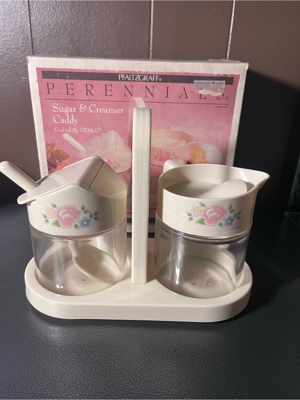 Pfaltzgraff Perennial Cream Tearose Floral Sugar & Creamer Set with Spoon